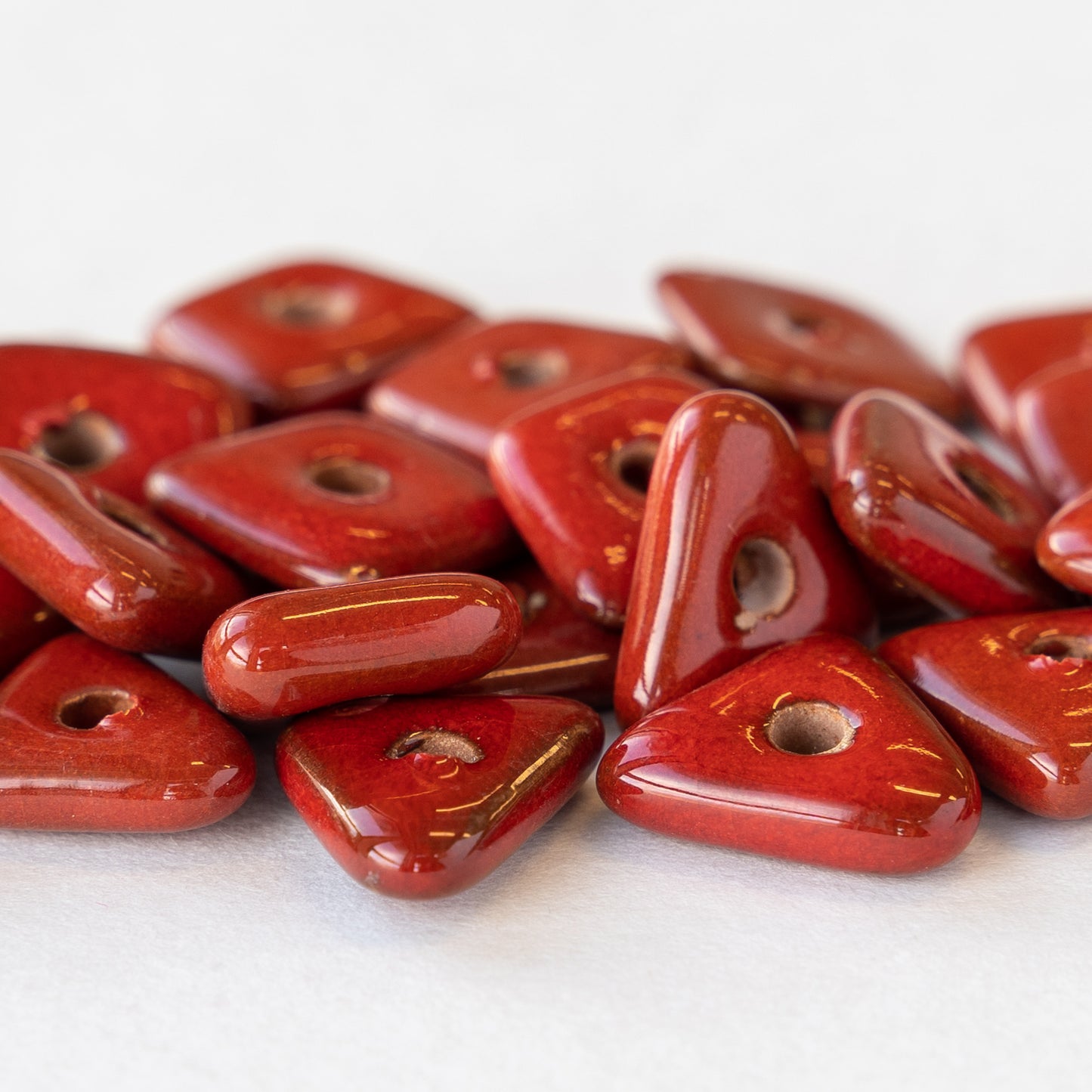 12-13mm Shiny Glazed Ceramic Chip Beads - Crimson Red - 6, 12 or 36