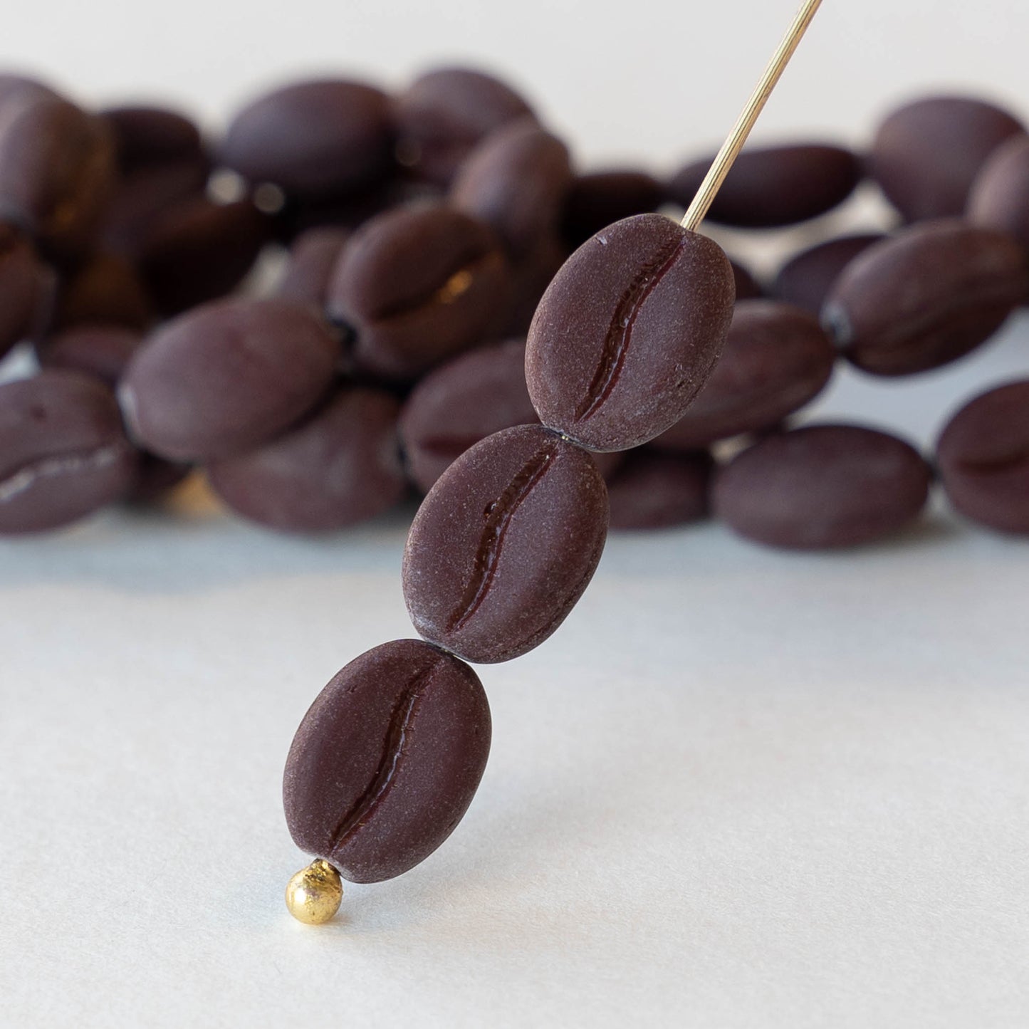 Coffee Bean Beads! - Matte Brown - 12 Beads