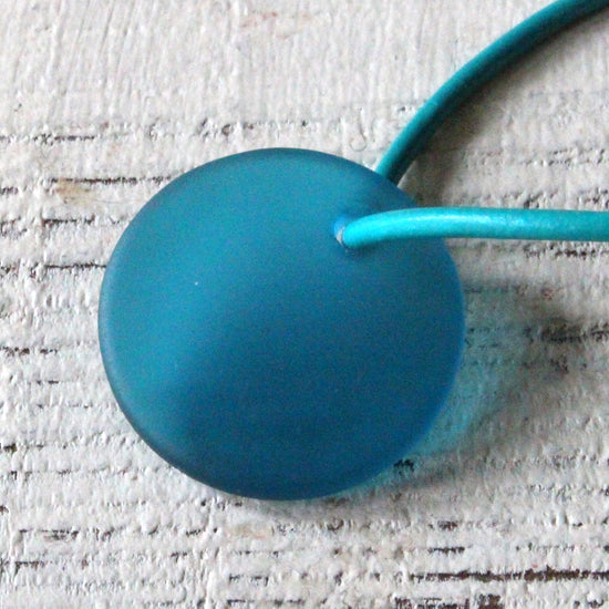 25mm Frosted Glass Coin Pendant - Teal - 2 or 6 Beads