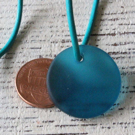 25mm Frosted Glass Coin Pendant - Teal - 2 or 6 Beads