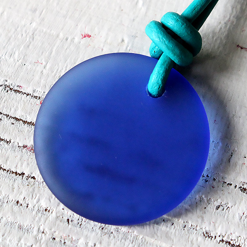 25mm Frosted Glass Coin Pendant - Cobalt - 2 or 6 Beads