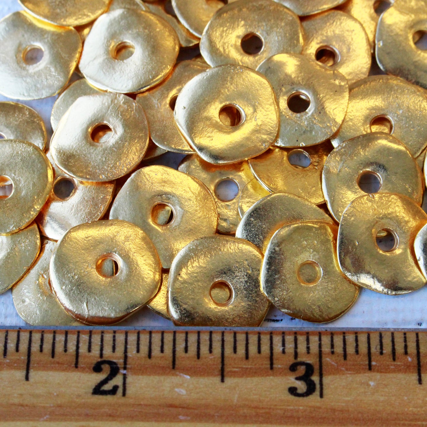 15mm Mykonos Metal Cornflake Beads - 24K Gold - 10 or 30