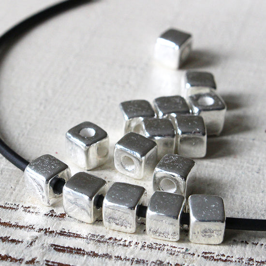 5.5mm Silver Coated Ceramic  Cube Beads - Silver - 10 or 30