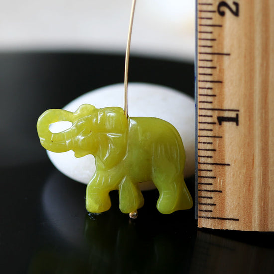 Carved Elephant Bead - Olive Jade - 1 bead