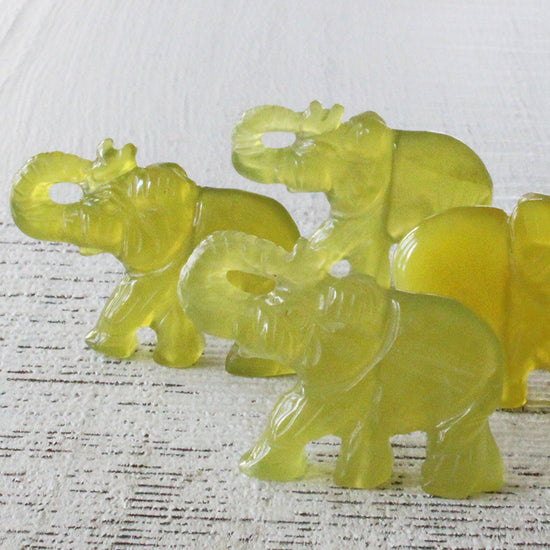 Carved Elephant Bead - Olive Jade - 1 bead