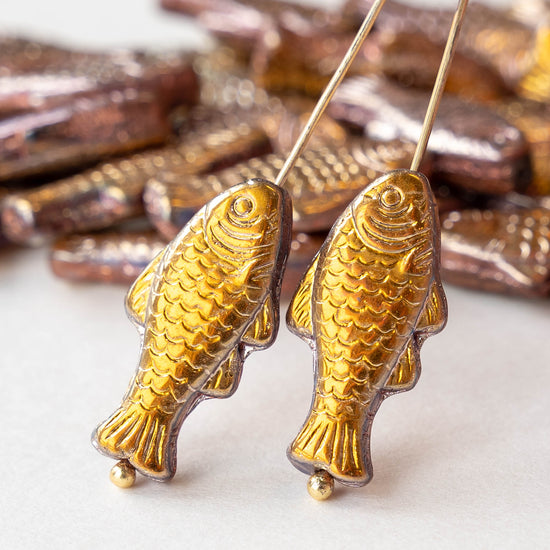 Glass Fish Beads - Shiny Metallic Gold Mix - 6 or 12