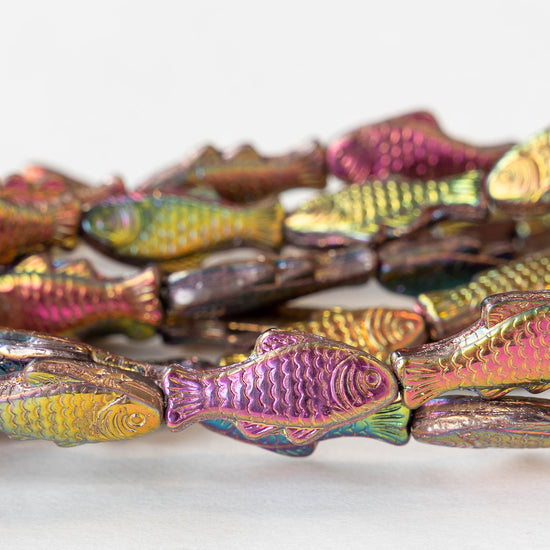 Glass Fish Beads - Colorful Iridescent Mix - 6 or 12