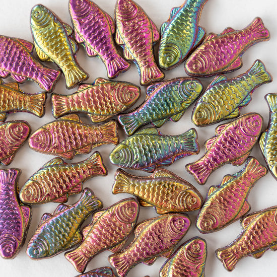 Glass Fish Beads - Colorful Iridescent Mix - 6 or 12 – funkyprettybeads