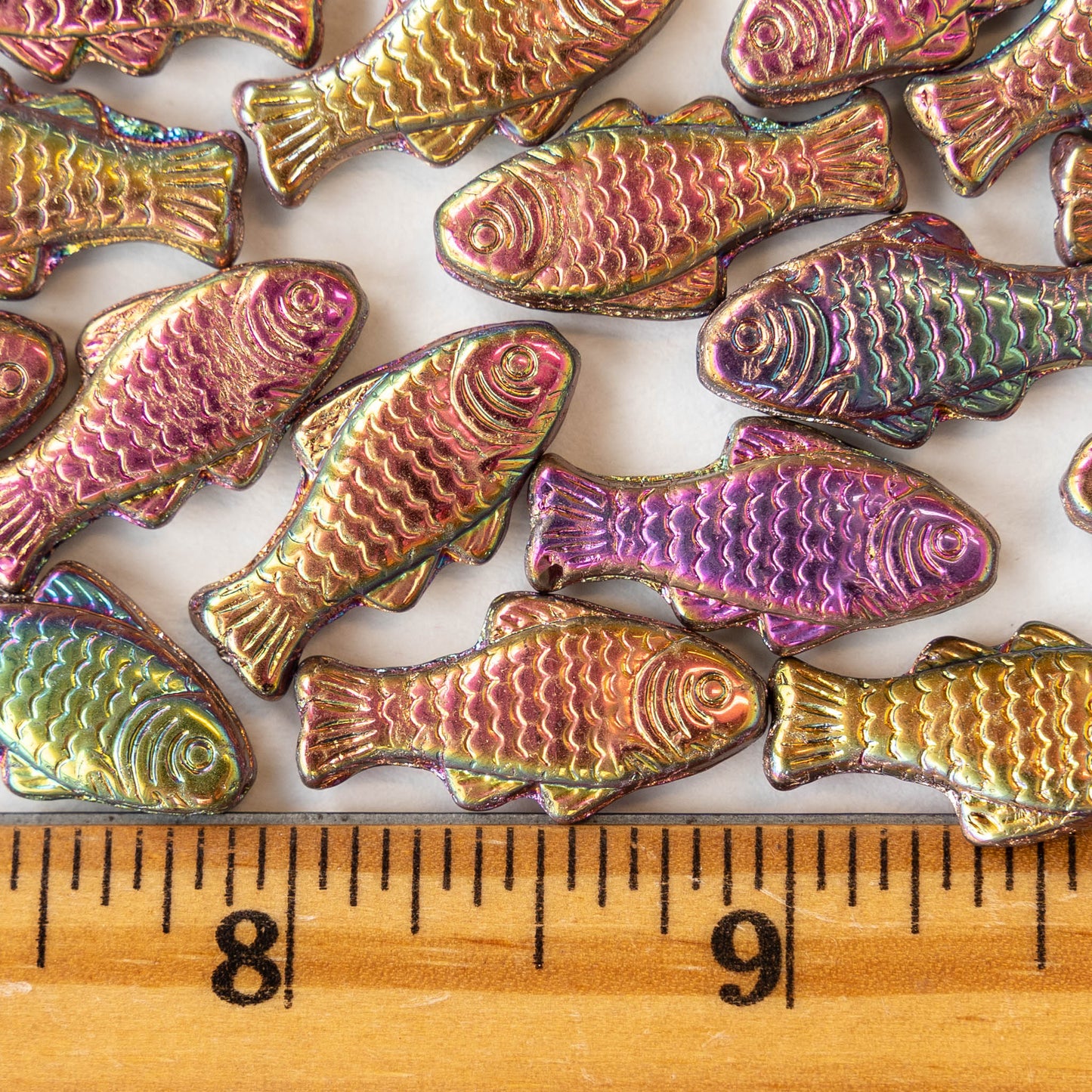 Glass Fish Beads - Colorful Iridescent Mix - 6 or 12