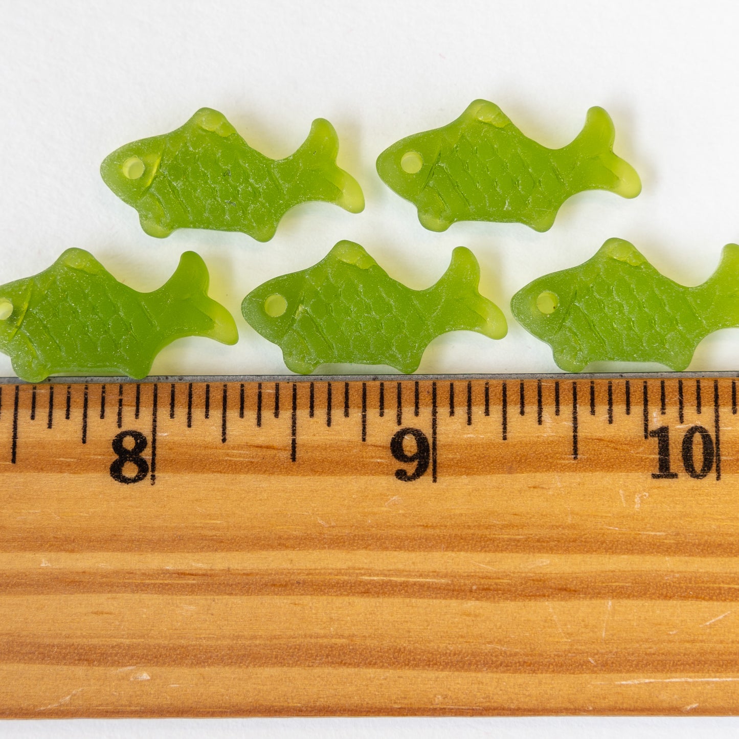 12x24mm Frosted Glass Fish Pendants - Lime Green