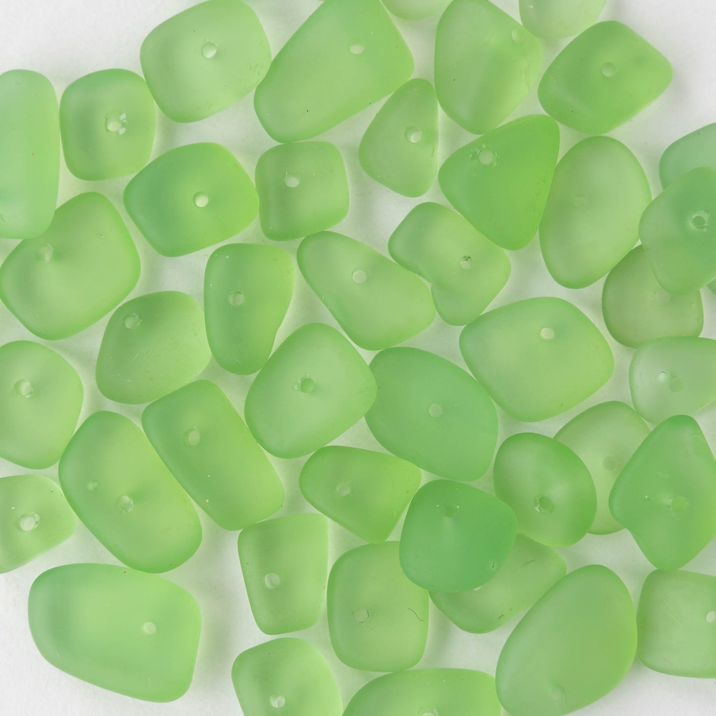 Frosted Glass Pebbles - Peridot Green ~ 50 Beads