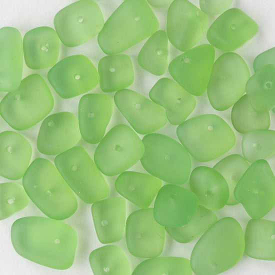 8-13mm Frosted Glass Pebbles - Peridot Green ~ 50 Beads