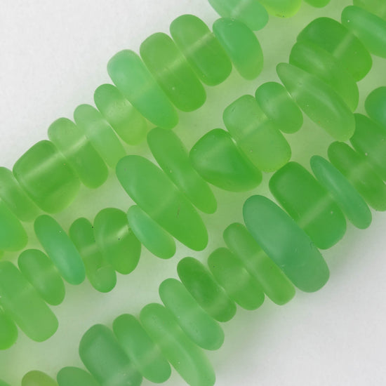 8-13mm Frosted Glass Pebbles - Peridot Green ~ 50 Beads