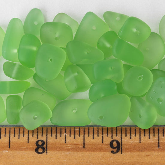 Frosted Glass Pebbles - Peridot Green ~ 50 Beads