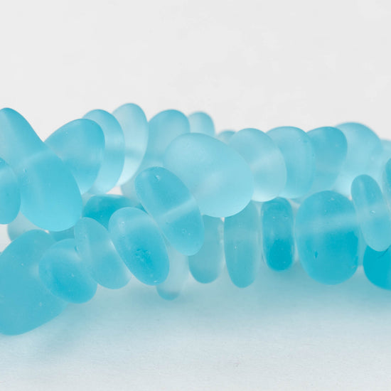 Frosted Glass Pebbles - Light Aqua Blue ~ 40 Beads