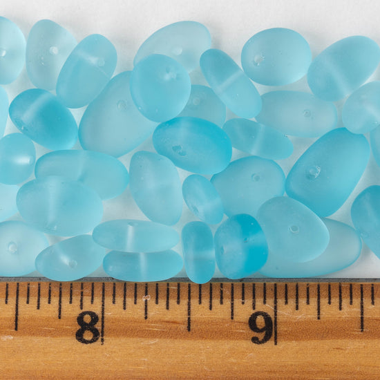 Frosted Glass Pebbles - Light Aqua Blue ~ 40 Beads