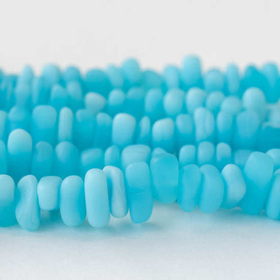 8-13mm Frosted Glass Pebbles - Opaque Light Aqua - 50 Beads