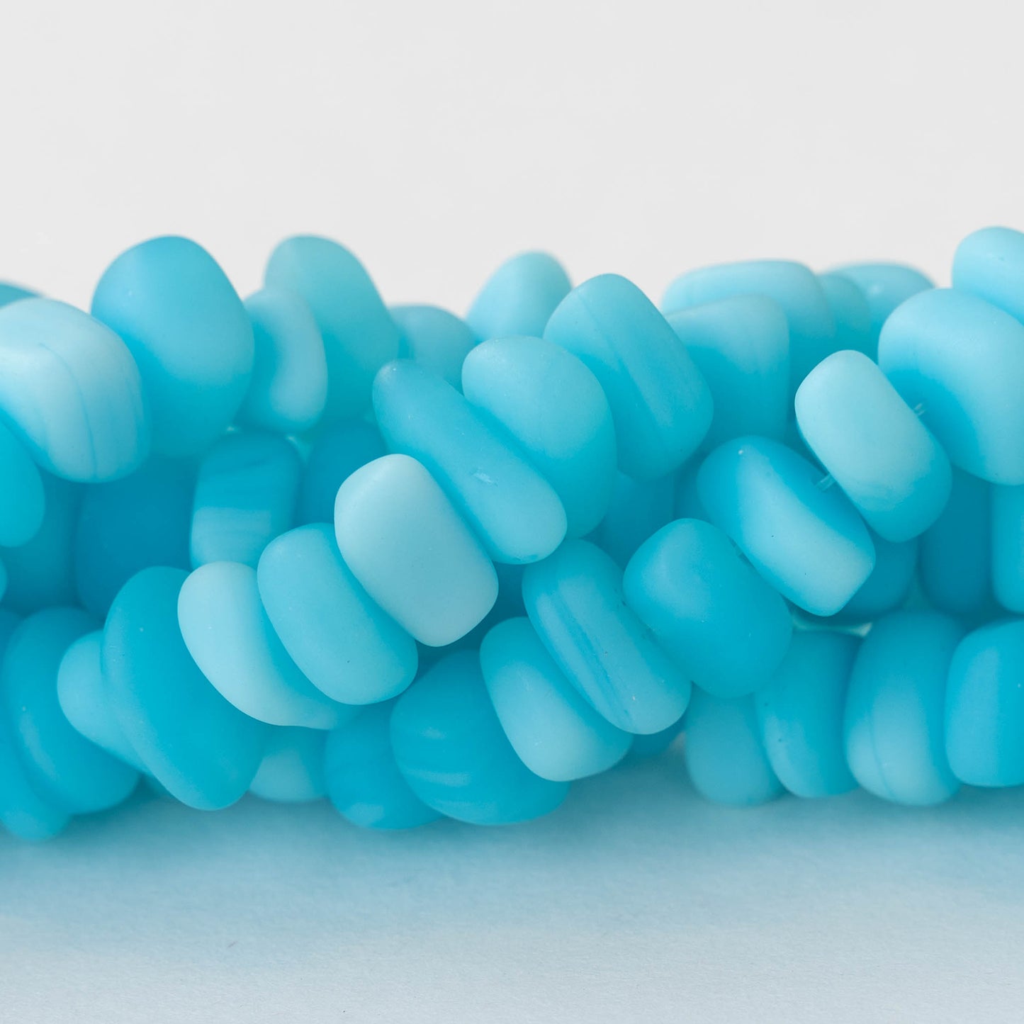 8-13mm Frosted Glass Pebbles - Opaque Light Aqua - 50 Beads