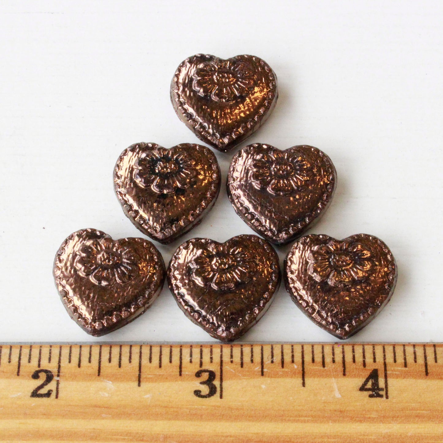 17mm Glass Heart Beads - Bronze -15