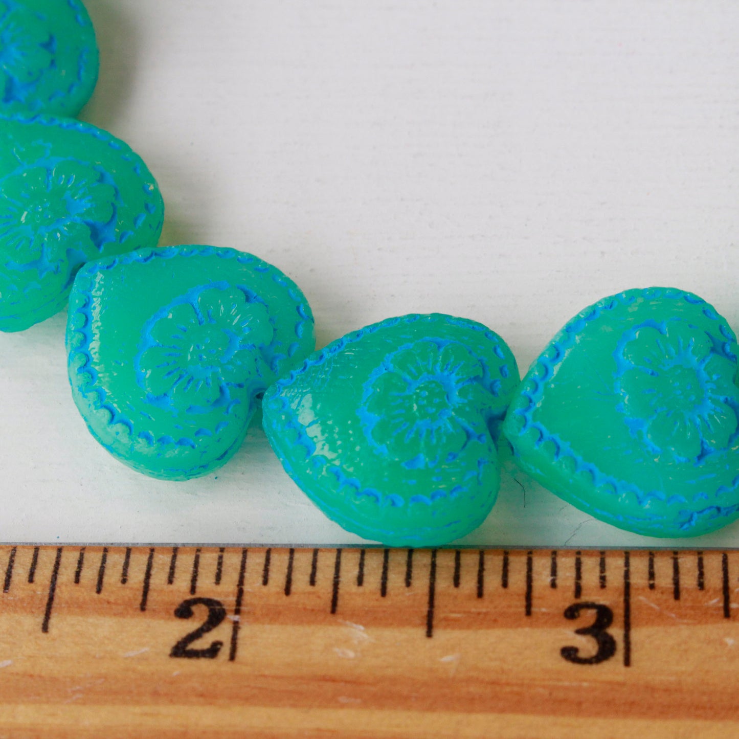17mm Glass Heart Beads - Seafoam with Aqua Wash - 15 beads