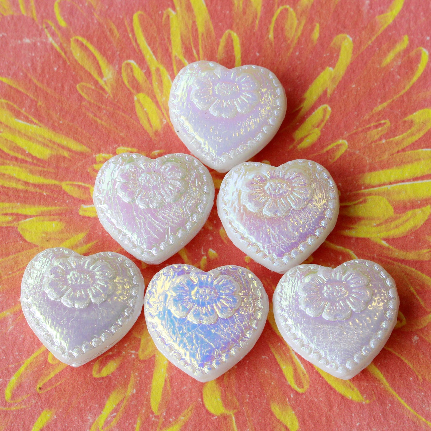 Load image into Gallery viewer, 17mm Glass Heart Beads - White Luster AB - 15
