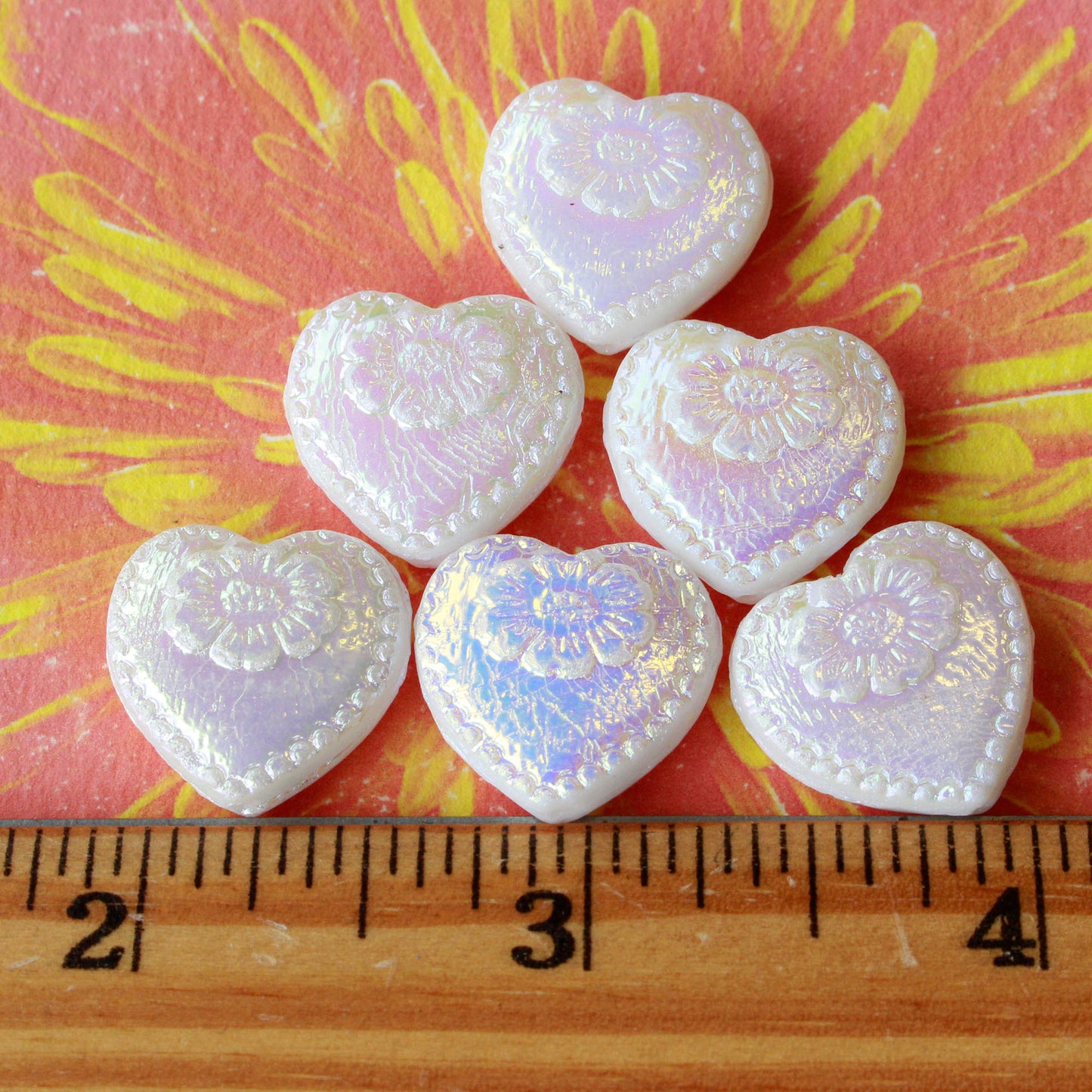 17mm Glass Heart Beads - Pink and Orange - 15 beads