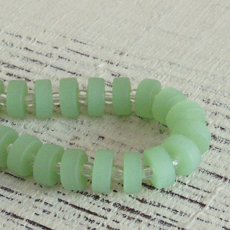 9mm Frosted Glass Heishi Beads - Opaque Seafoam Green - 72 Beads