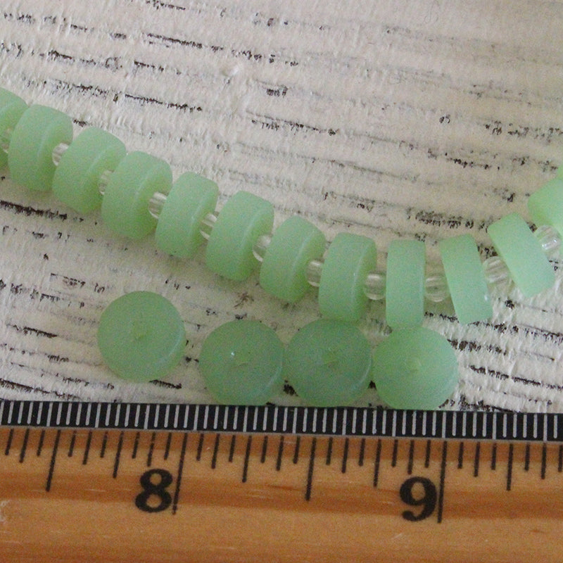 9mm Frosted Glass Heishi Beads - Opaque Seafoam Green - 72 Beads