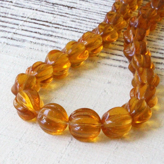 10mm Melon Beads - Amber - 20 Beads