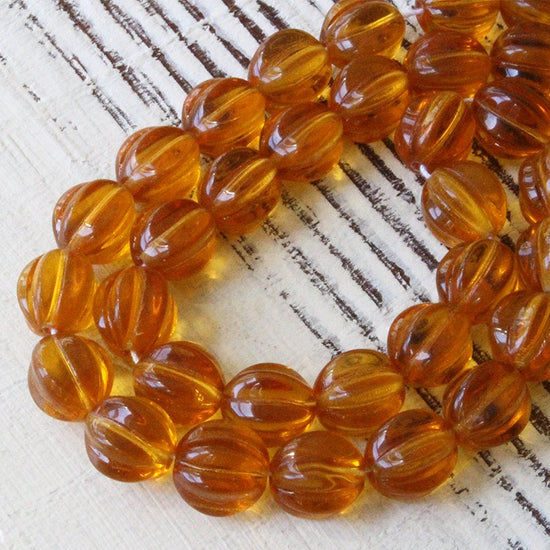 Load image into Gallery viewer, 10mm Melon Beads - Amber - 20 Beads
