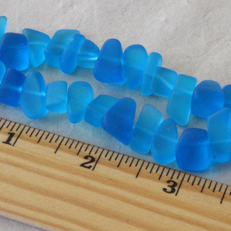 Frosted Glass Pebbles - Aqua - 30 Beads