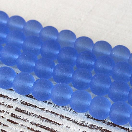 8mm Frosted Glass Rounds - Sapphire Blue - 16 Inches