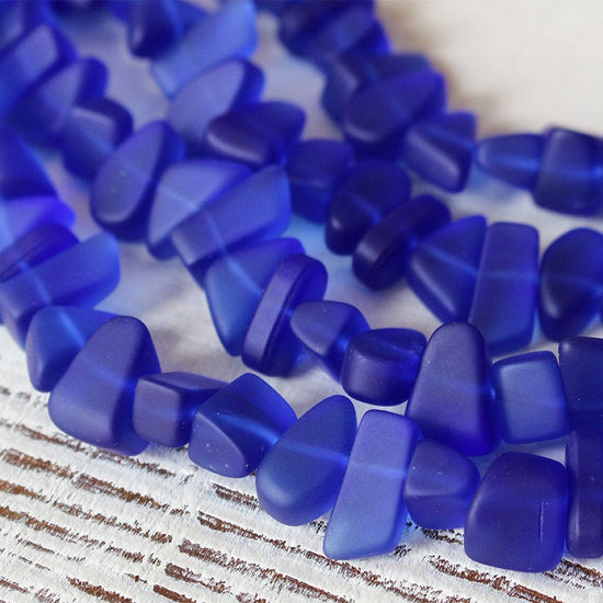Frosted Glass Pebbles - Cobalt - 30 Beads