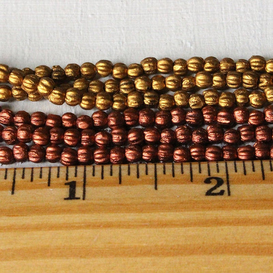 3mm Melon Beads - Opaque Matte Gold - 100 Beads