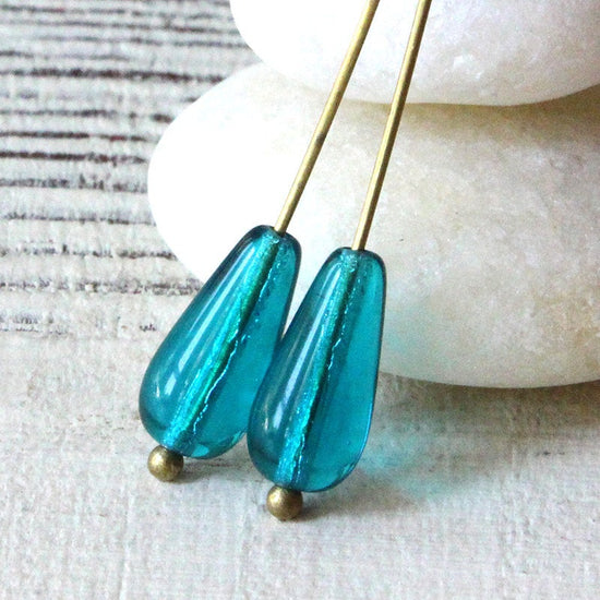 6x13mm Long Drilled Drops - Teal - 20 Beads