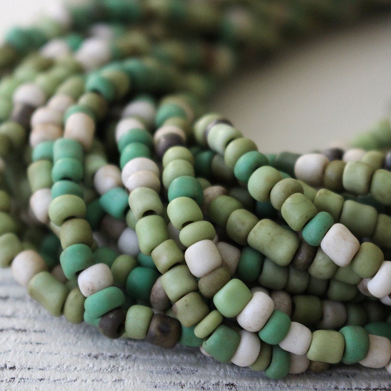 Load image into Gallery viewer, Rustic Indonesian Seed Beads - Green Mix 21 or 42 inches
