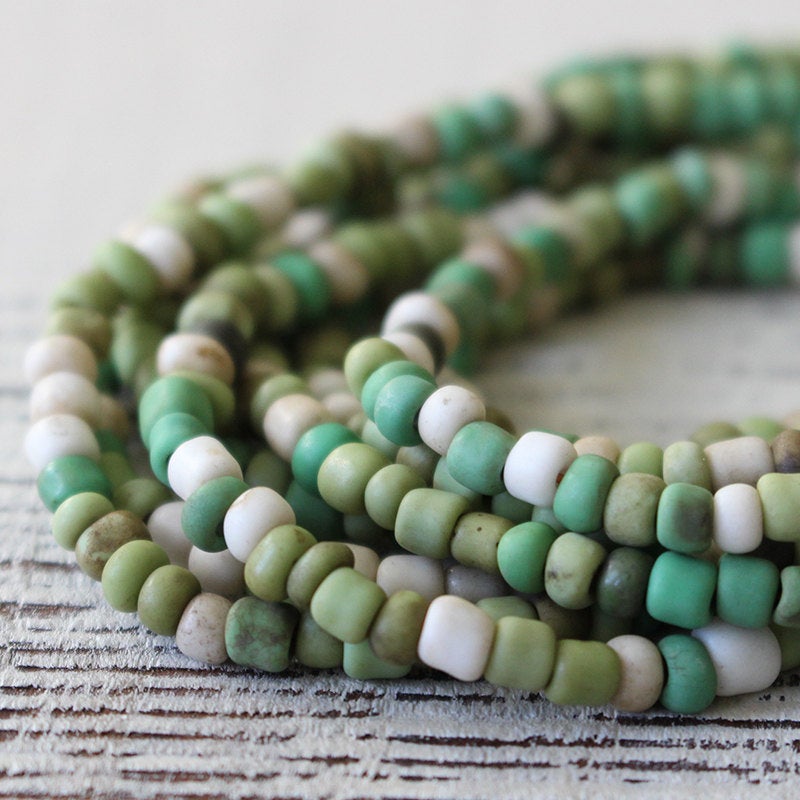 Load image into Gallery viewer, Rustic Indonesian Seed Beads - Green Mix 21 or 42 inches
