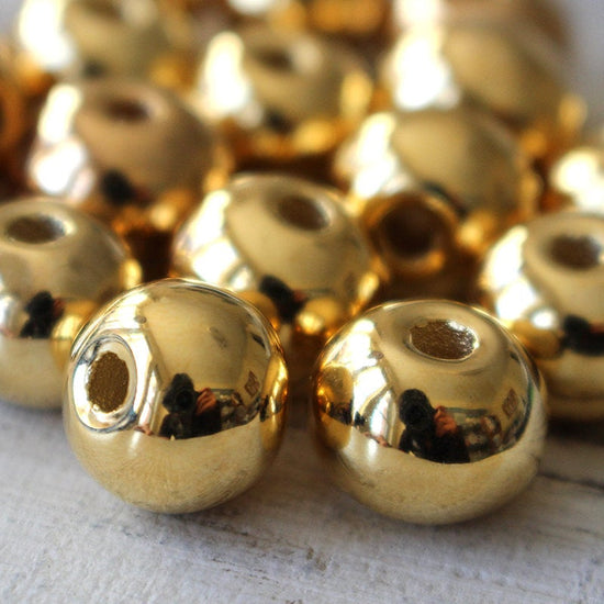 Load image into Gallery viewer, 13mm 24K Gold Coated Ceramic Round Beads - Gold - 6 or 12
