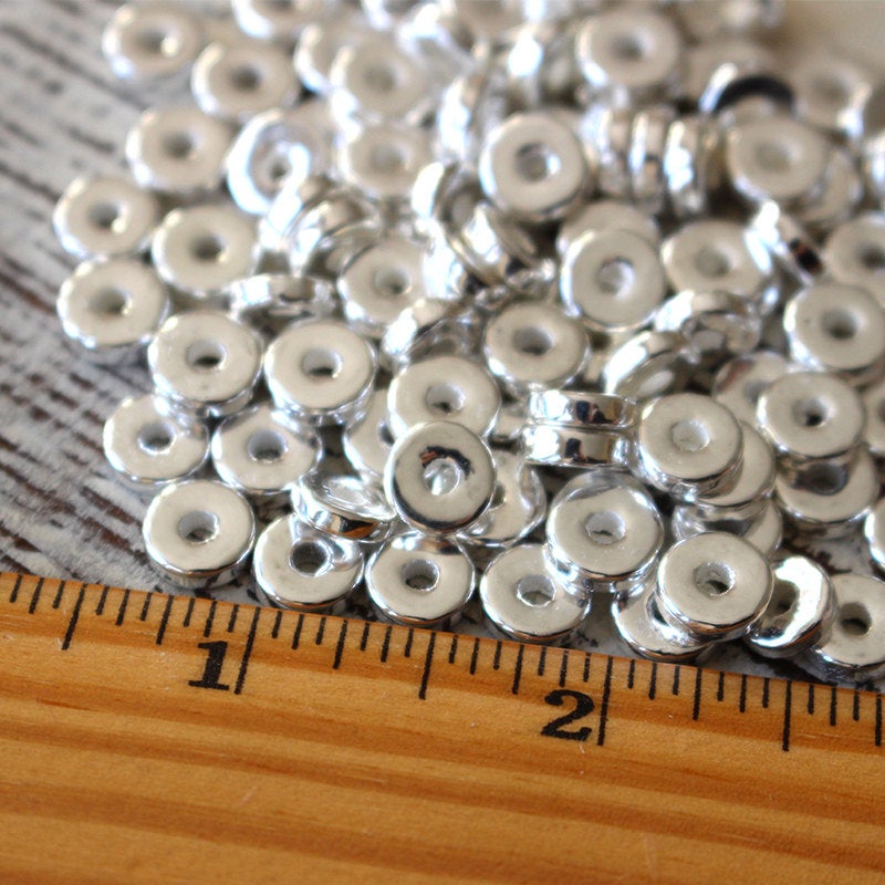 Load image into Gallery viewer, 8mm Silver Coated Ceramic Washer Beads - 20 or 100
