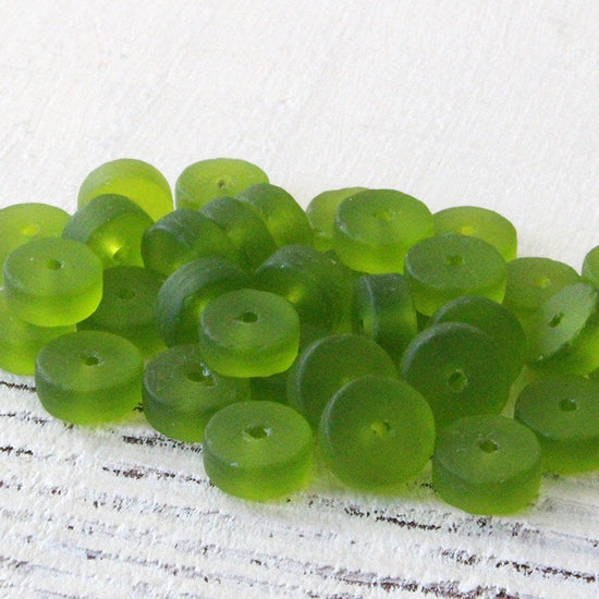 9mm Frosted Glass Heishi Beads - Lime Green - 72 Beads