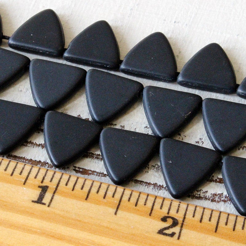 12mm Frosted Glass Triangle Drop Beads - Black - 20 Beads