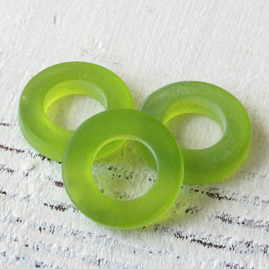 17mm Frosted Glass Rings - Lime Green - 2 or 10