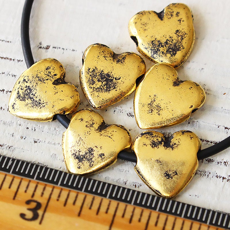 14mm Mykonos Metal Heart Beads - Rustic Gold – funkyprettybeads