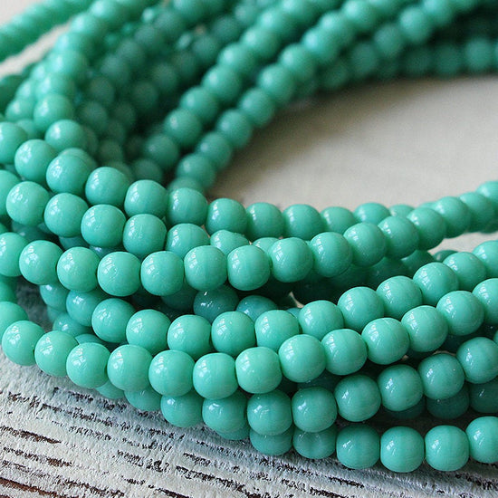 4mm Round Glass Beads - Opaque Turquoise - 100 Beads
