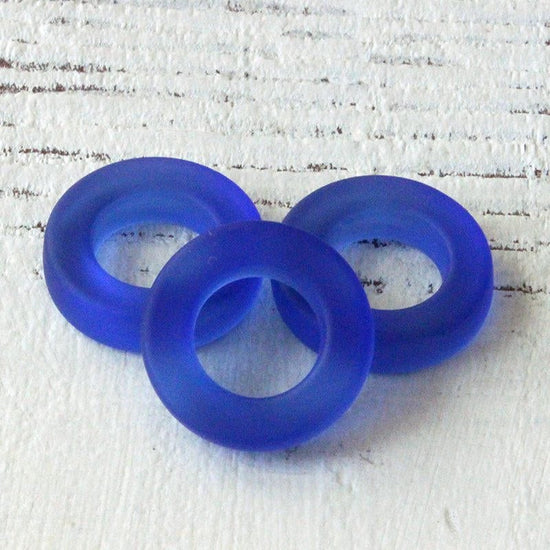 17mm Frosted Glass Rings - Cobalt Blue - 2 or 10