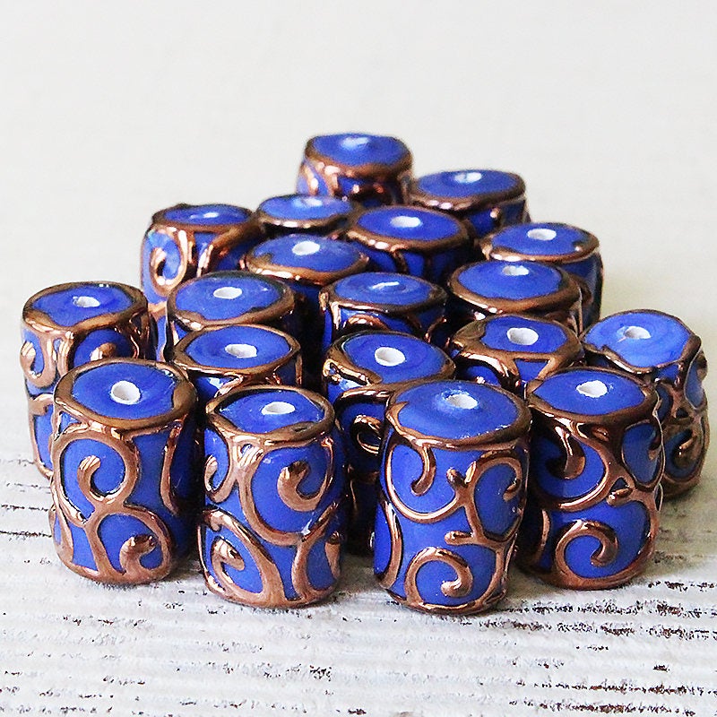 Lampwork Tube Beads - 10x14mm - Opaque Blue - 2, 4 or 8