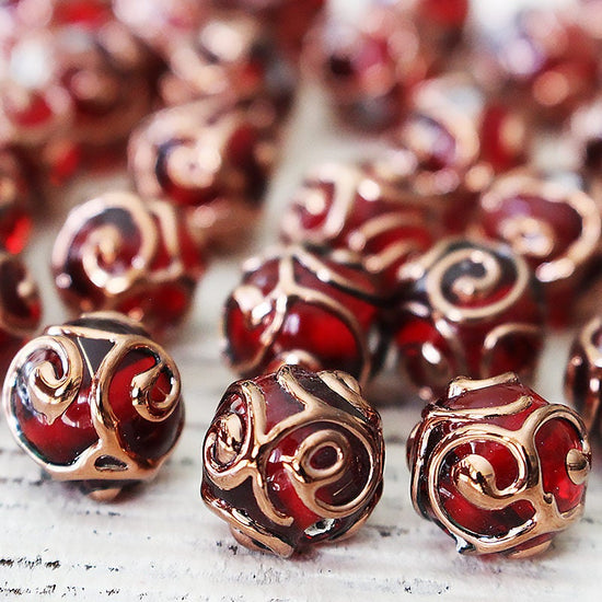 10mm Round Lampwork Beads - Red - 2, 6 or 12