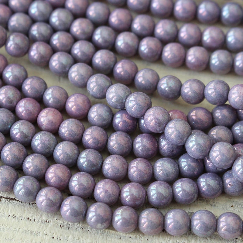 6mm Round Glass Beads - Opaque Amethyst Luster -  50 or 100