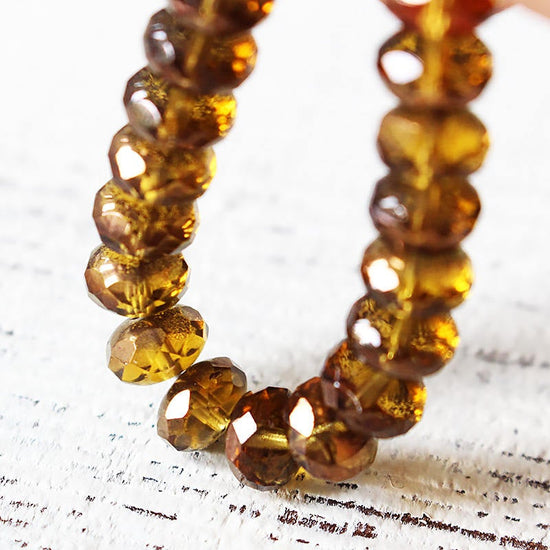 5x8mm Rondelle Beads - Amber With Bronze Finish - 25 Beads