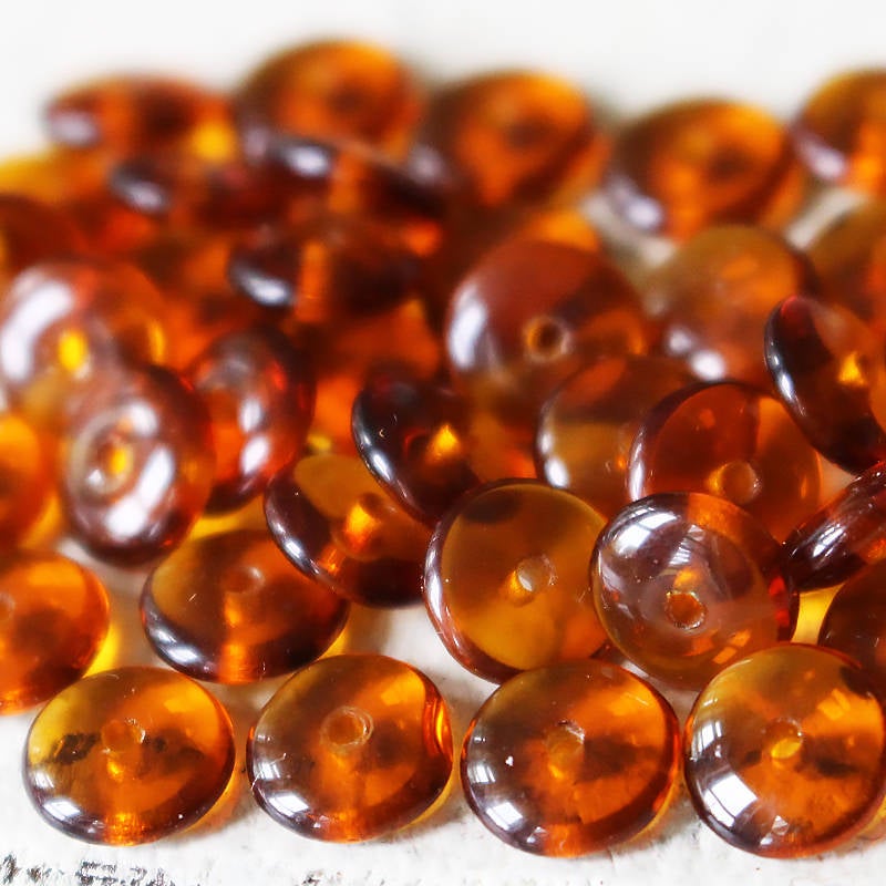 7mm Rondelle Beads - Dark Amber - 100 Beads
